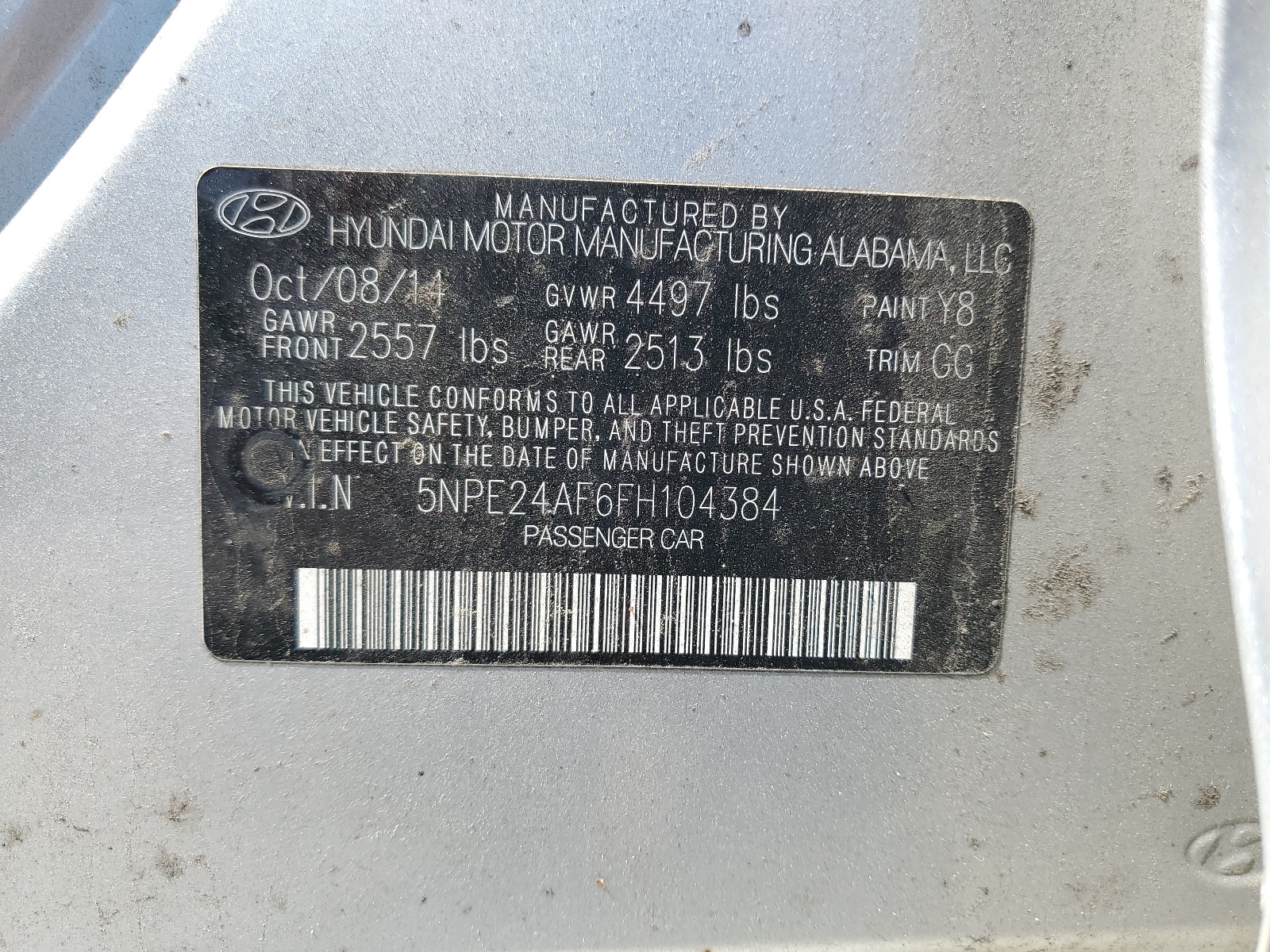 5NPE24AF6FH104384 2015 Hyundai Sonata Se