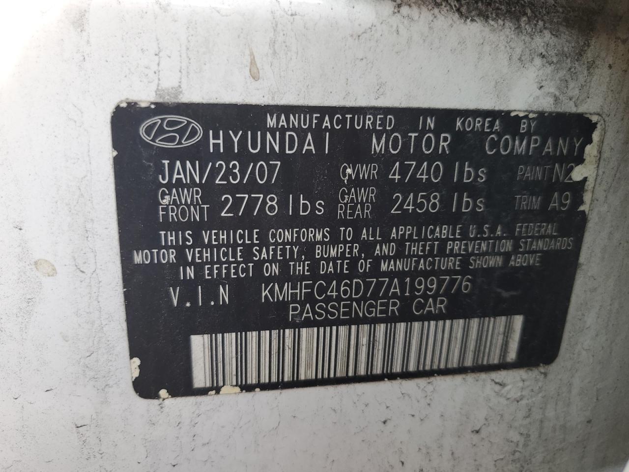 2007 Hyundai Azera Gls VIN: KMHFC46D77A199776 Lot: 65697604