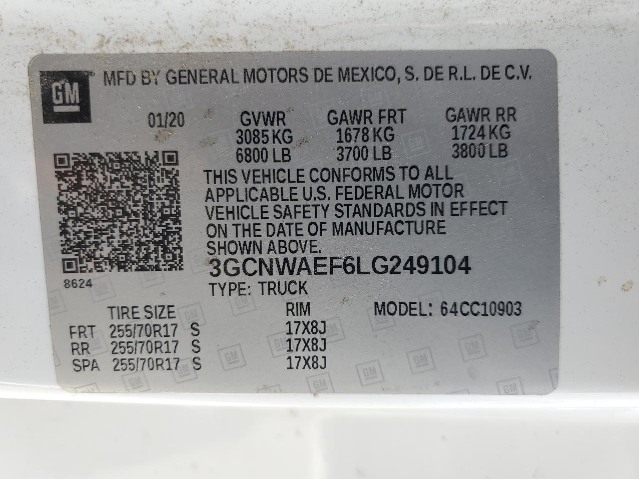 2020 Chevrolet Silverado C1500 VIN: 3GCNWAEF6LG249104 Lot: 65745244