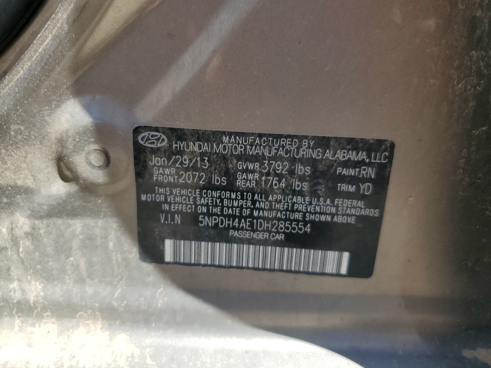 5NPDH4AE1DH285554 2013 Hyundai Elantra Gls