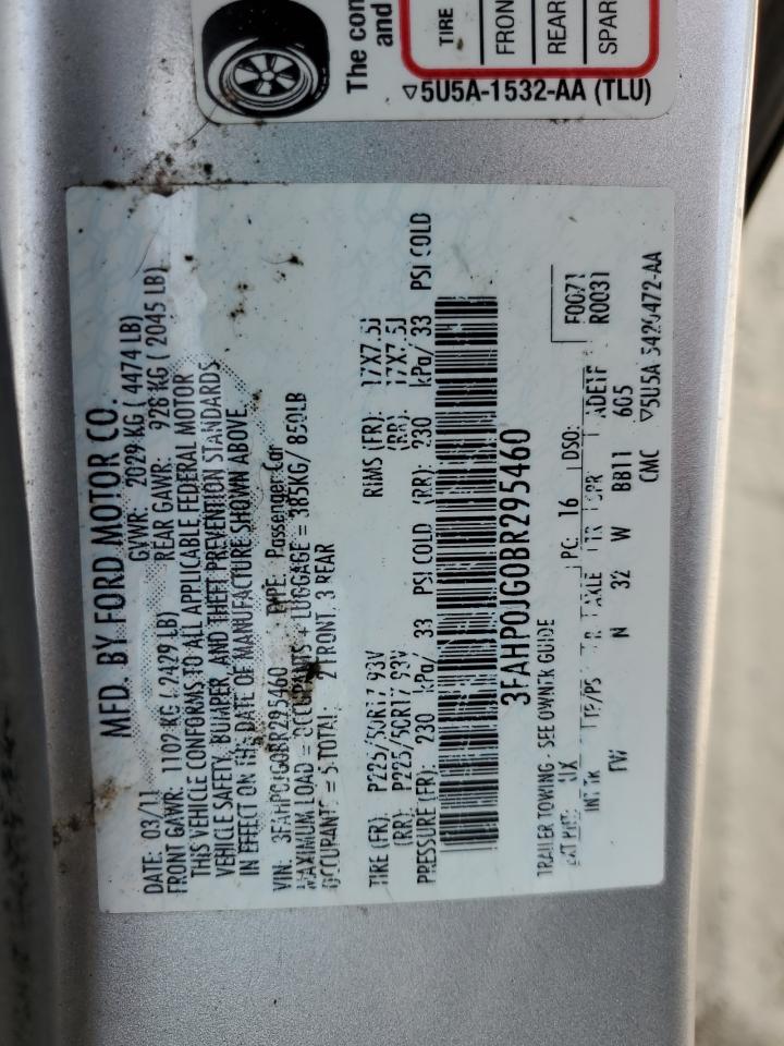 2011 Ford Fusion Sel VIN: 3FAHP0JG0BR295460 Lot: 67146574