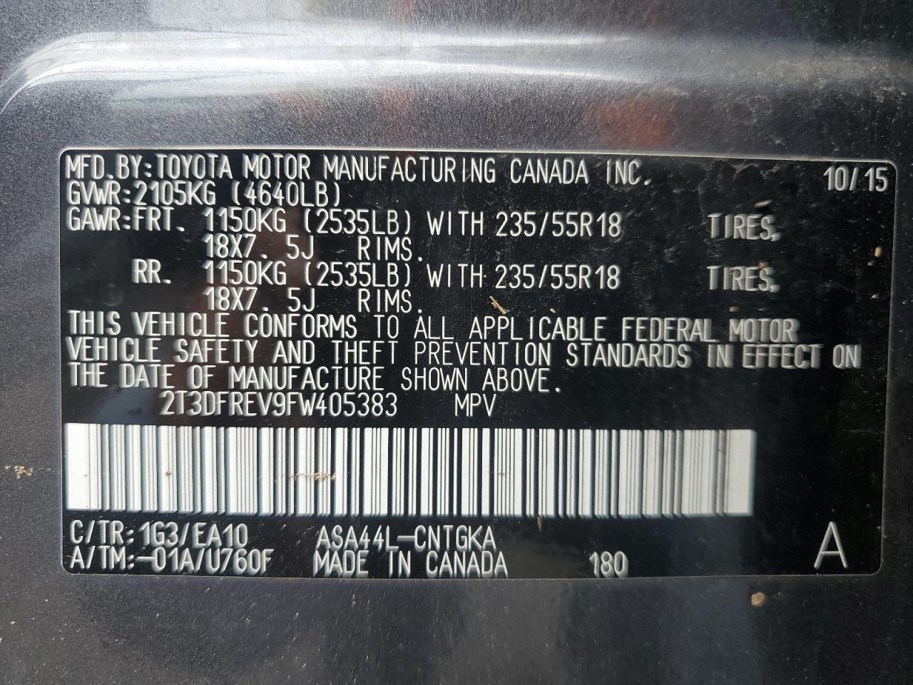 2T3DFREV9FW405383 2015 TOYOTA RAV 4 - Image 13