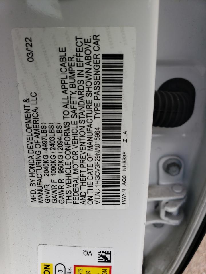 1HGCV3F29NA015964 2022 Honda Accord Hybrid Sport