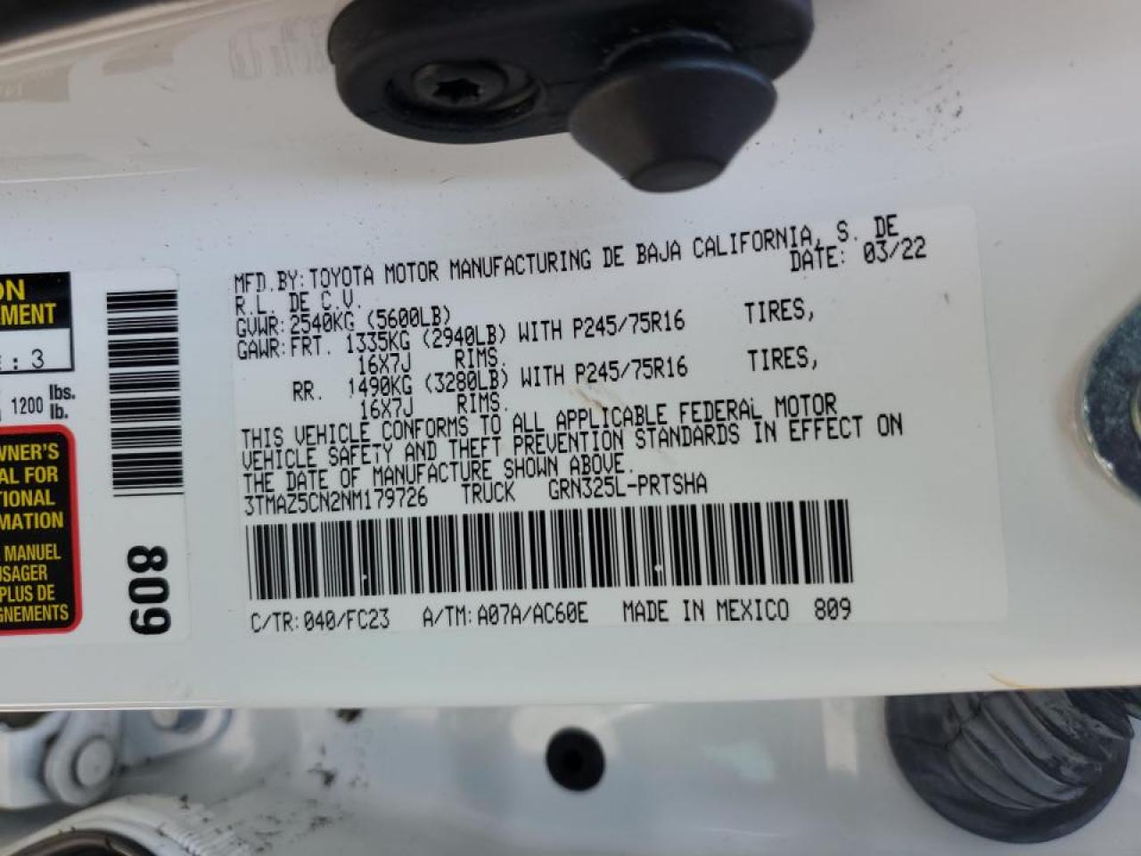 2022 Toyota Tacoma Double Cab VIN: 3TMAZ5CN2NM179726 Lot: 67738794