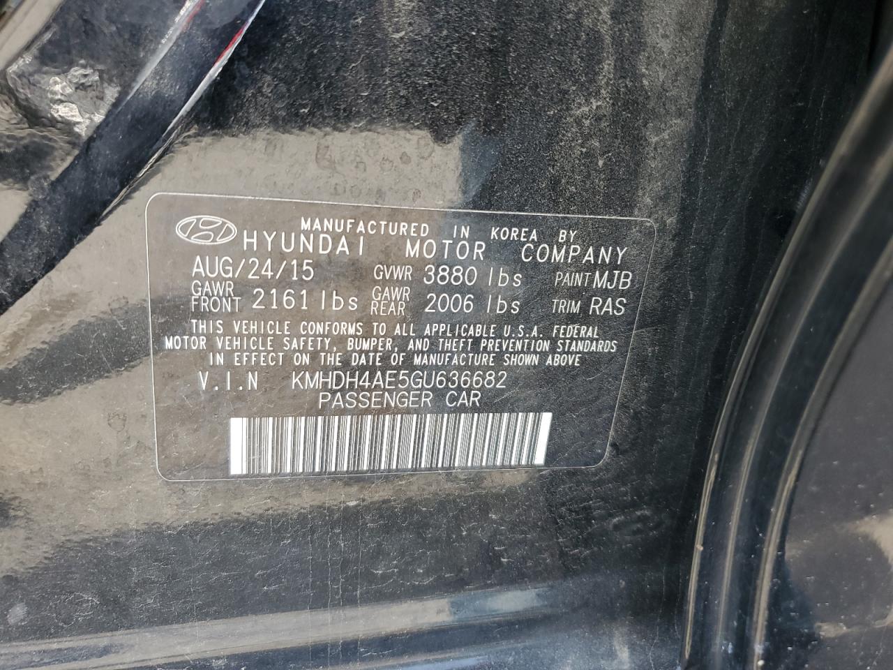 2016 Hyundai Elantra Se VIN: KMHDH4AE5GU636682 Lot: 65365994