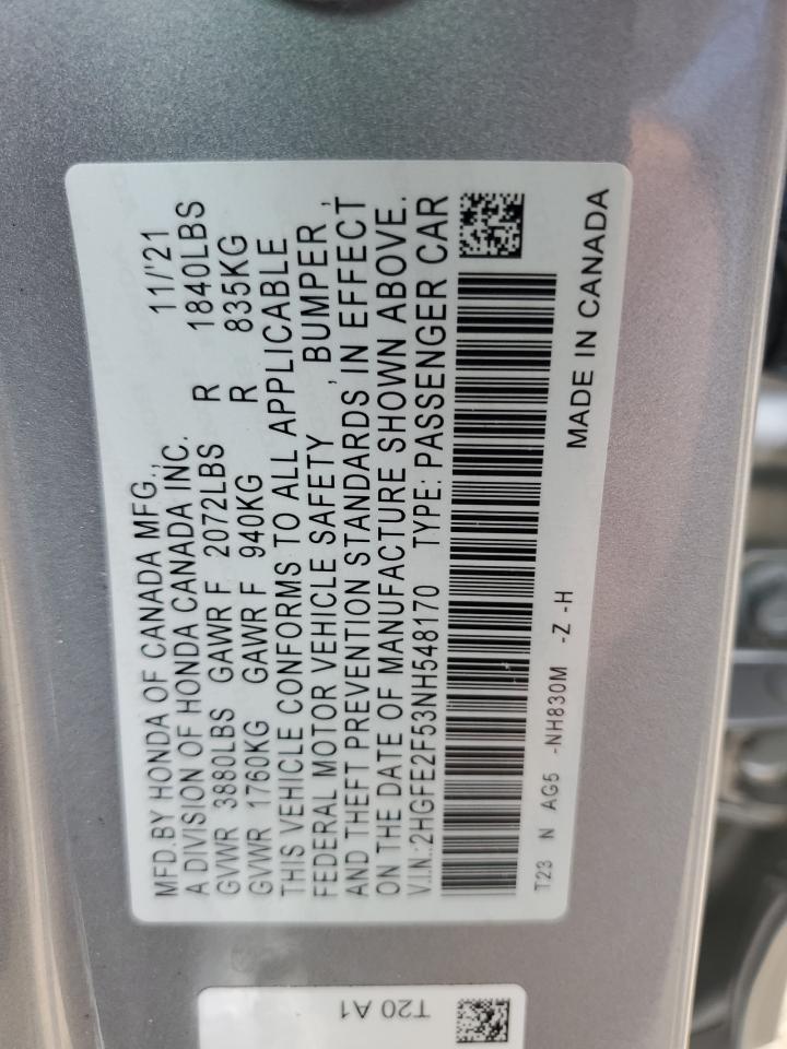 2HGFE2F53NH548170 2022 Honda Civic Sport