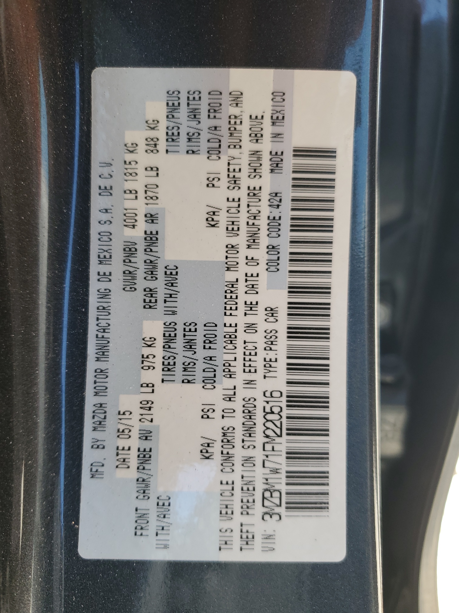 3MZBM1W71FM220516 2015 Mazda 3 Grand Touring