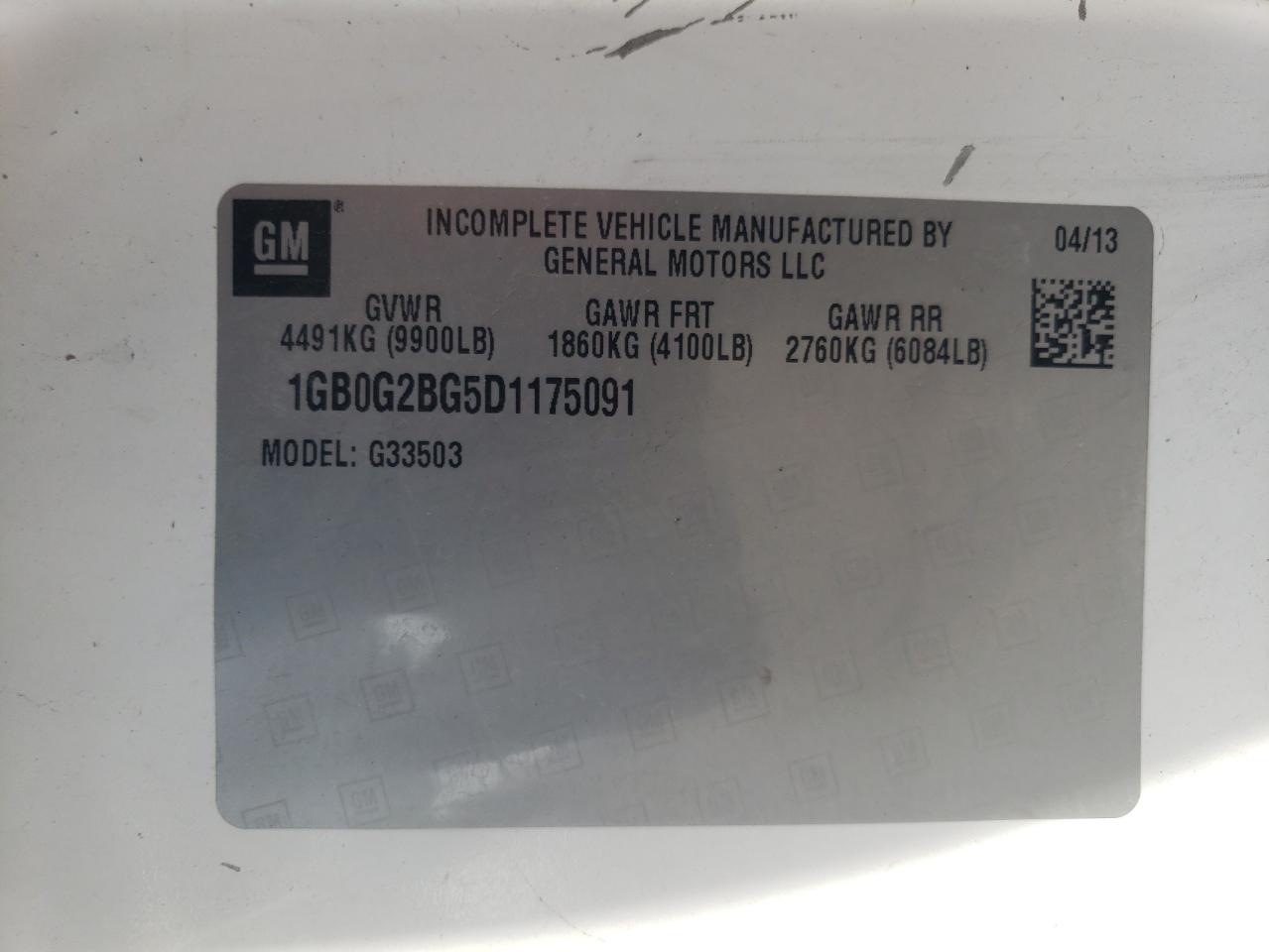 1GB0G2BG5D1175091 2013 Chevrolet Express G3500