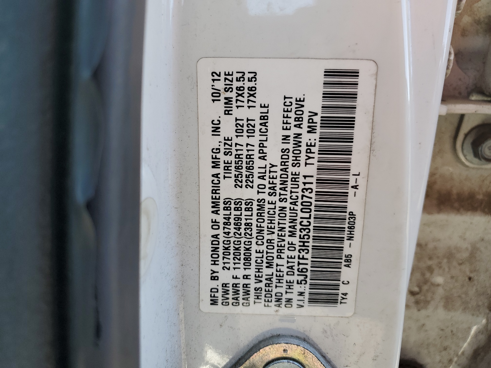 5J6TF3H53CL007311 2012 Honda Crosstour Exl