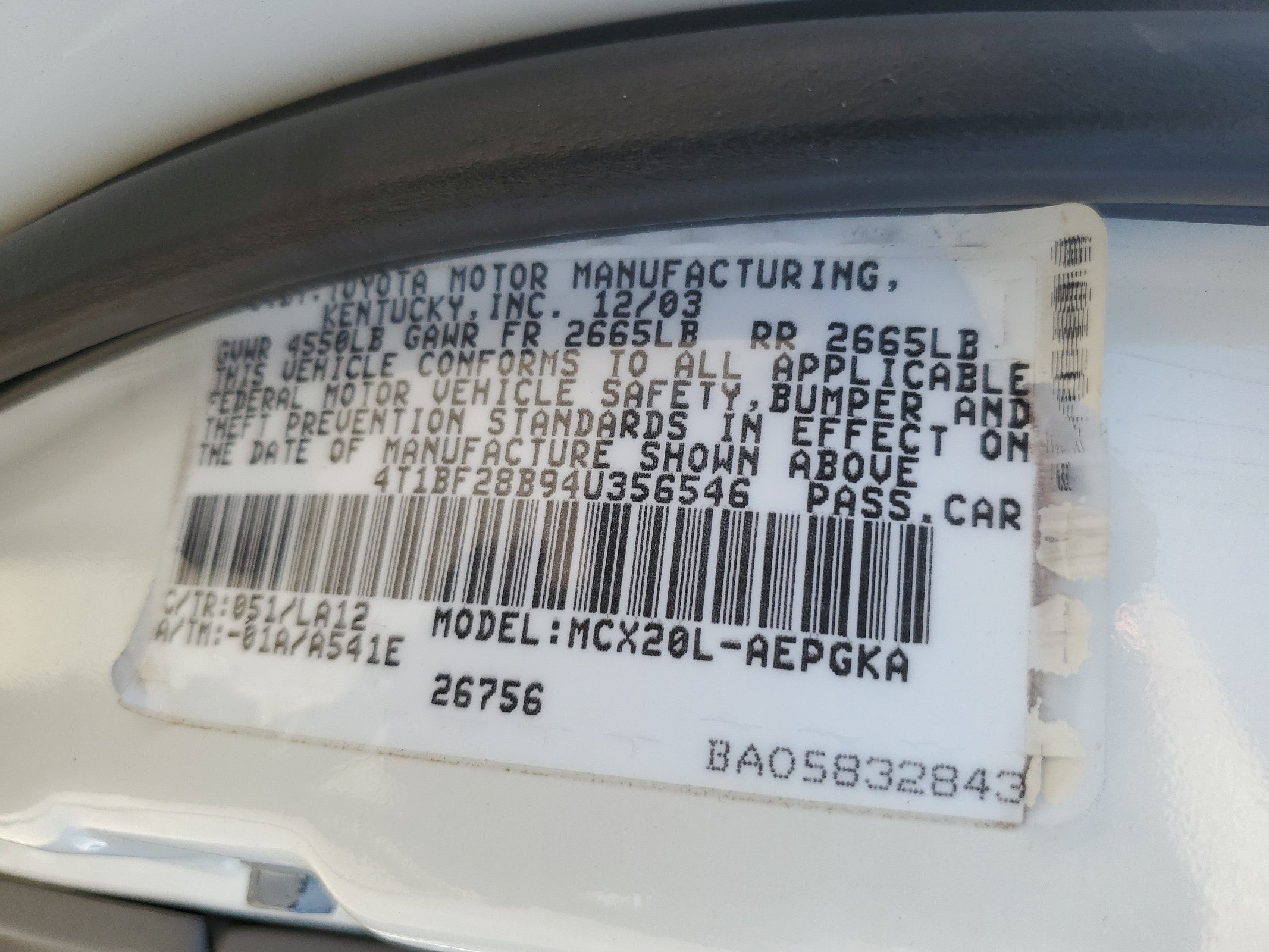 4T1BF28B94U356546 2004 Toyota Avalon Xl