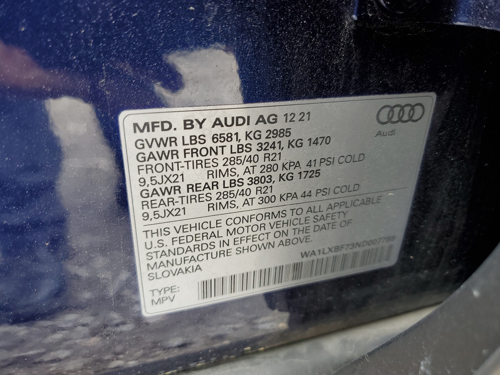 WA1LXBF73ND007768 2022 Audi Q7 Premium Plus