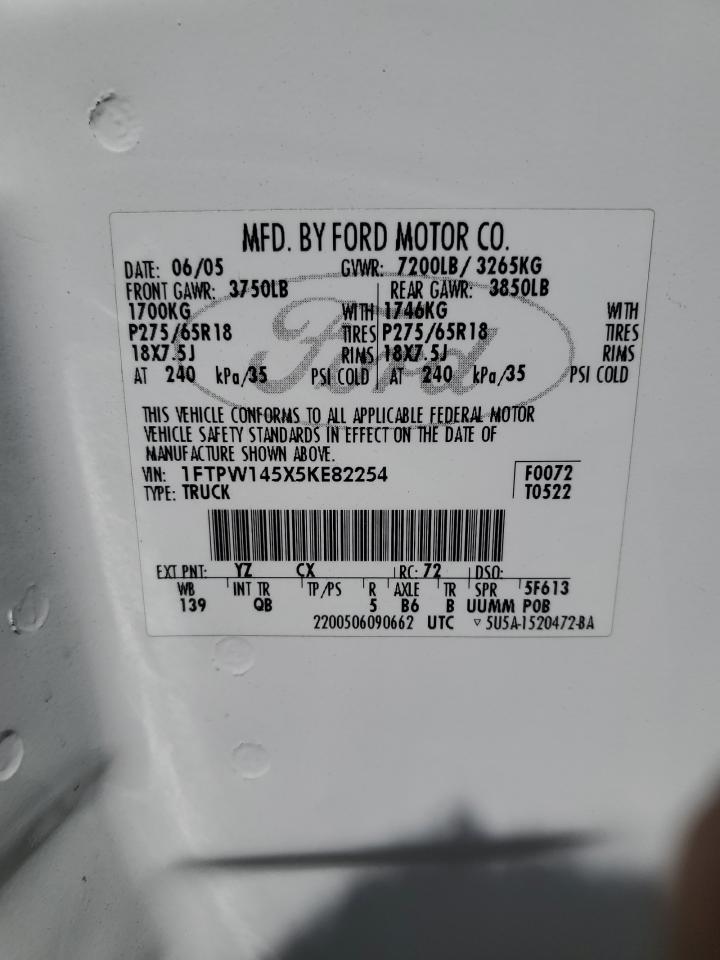 2005 Ford F150 Supercrew VIN: 1FTPW145X5KE82254 Lot: 66138544
