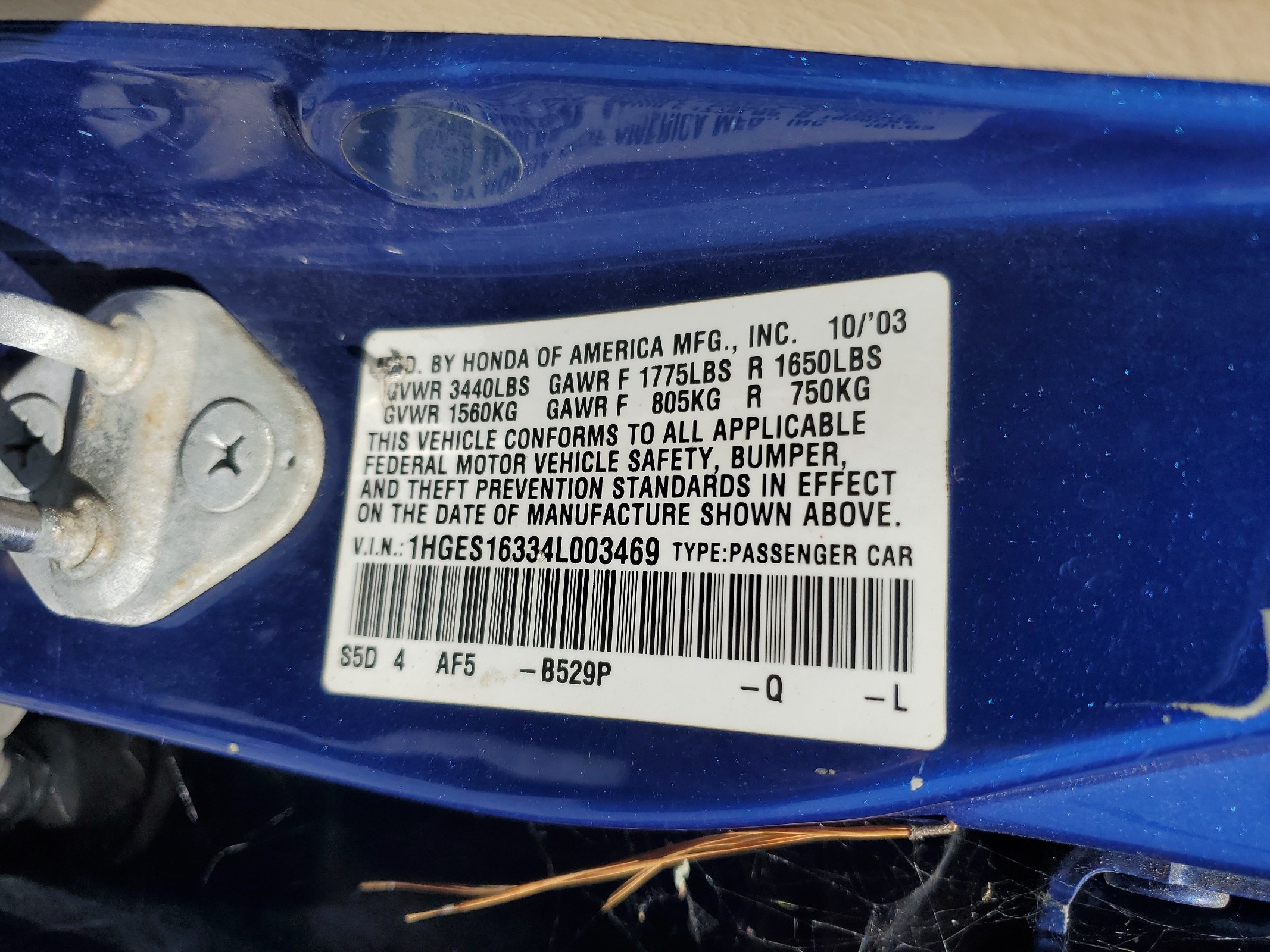 1HGES16334L003469 2004 Honda Civic Dx Vp