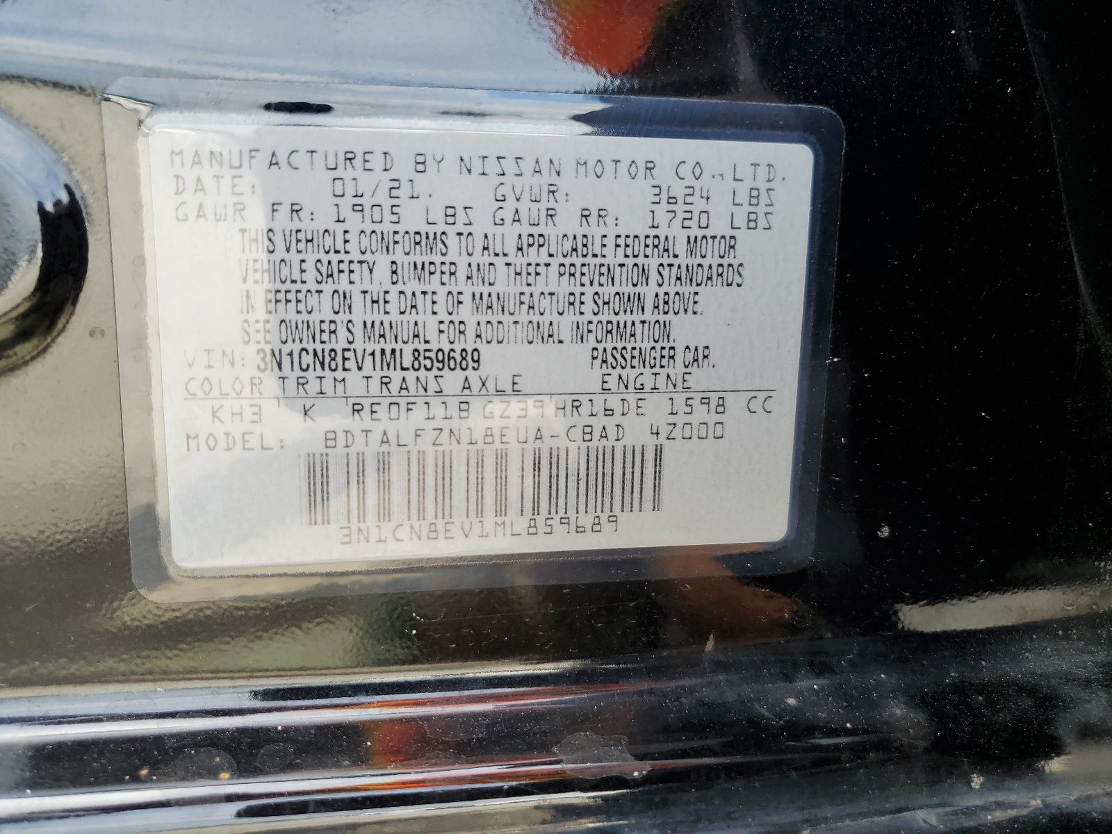 3N1CN8EV1ML859689 2021 Nissan Versa Sv