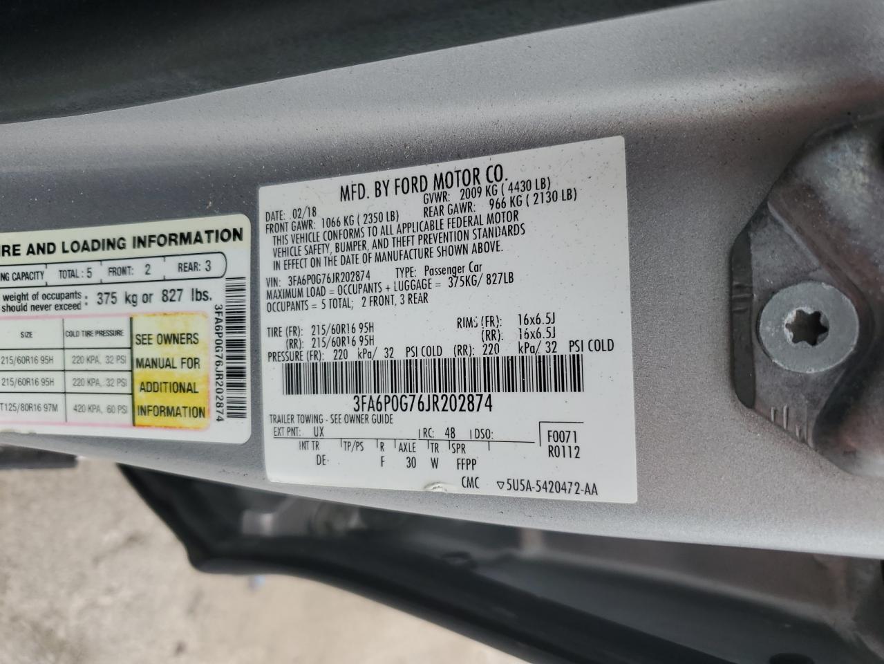 3FA6P0G76JR202874 2018 Ford Fusion S