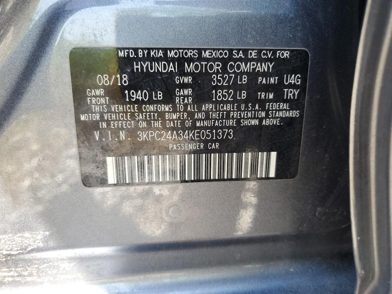 3KPC24A34KE051373 2019 Hyundai Accent Se