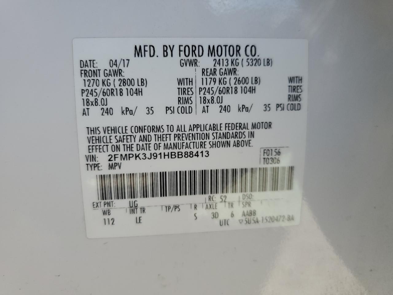 2FMPK3J91HBB88413 2017 Ford Edge Sel