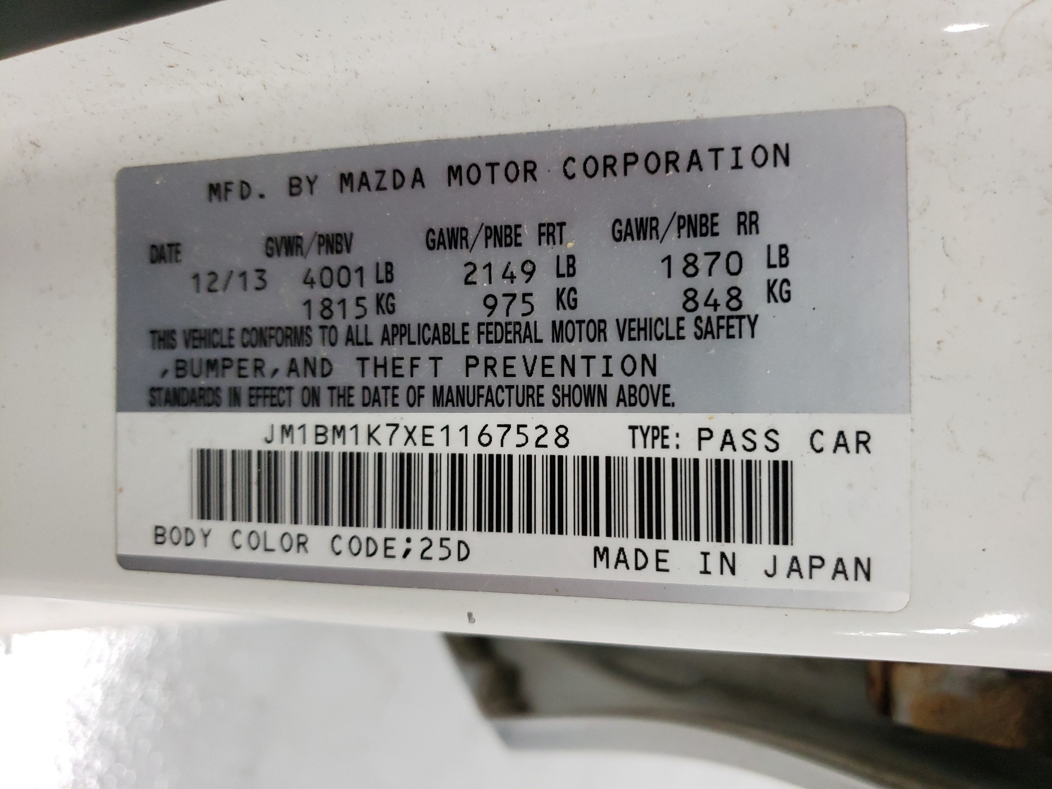 JM1BM1K7XE1167528 2014 Mazda 3 Sport