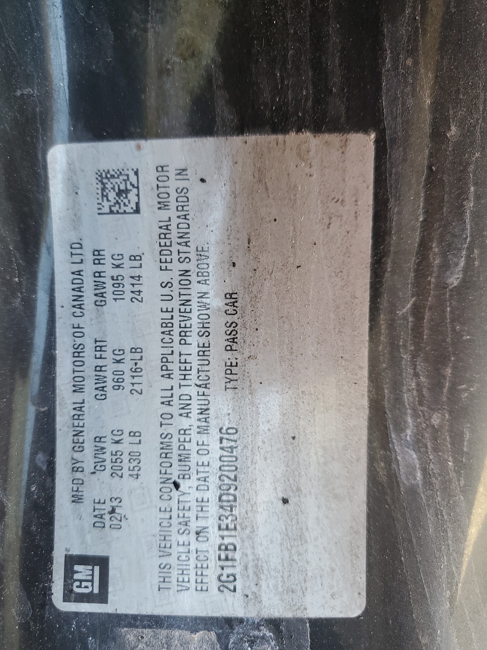 2G1FB1E34D9200476 2013 Chevrolet Camaro Lt