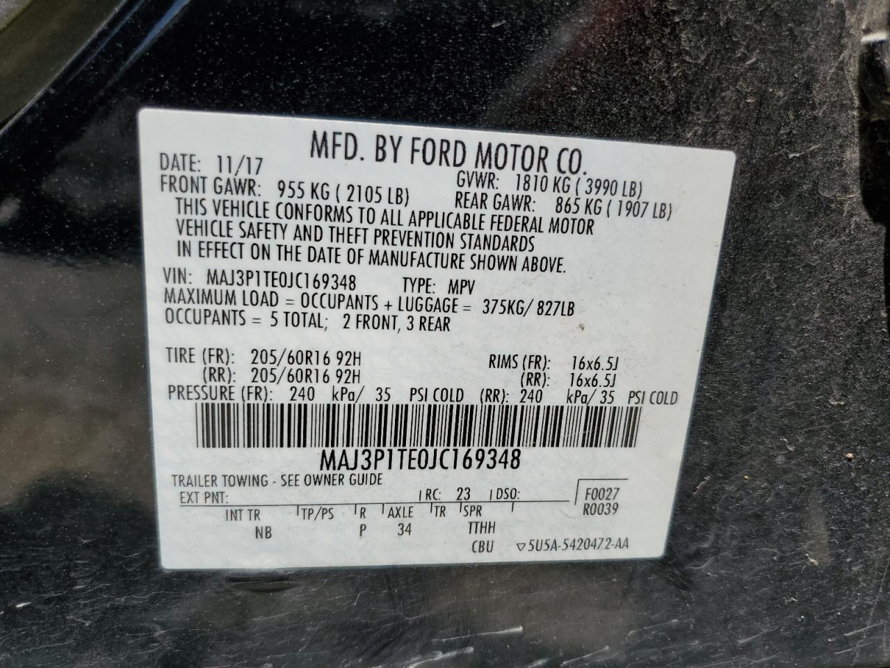 MAJ3P1TE0JC169348 2018 Ford Ecosport Se