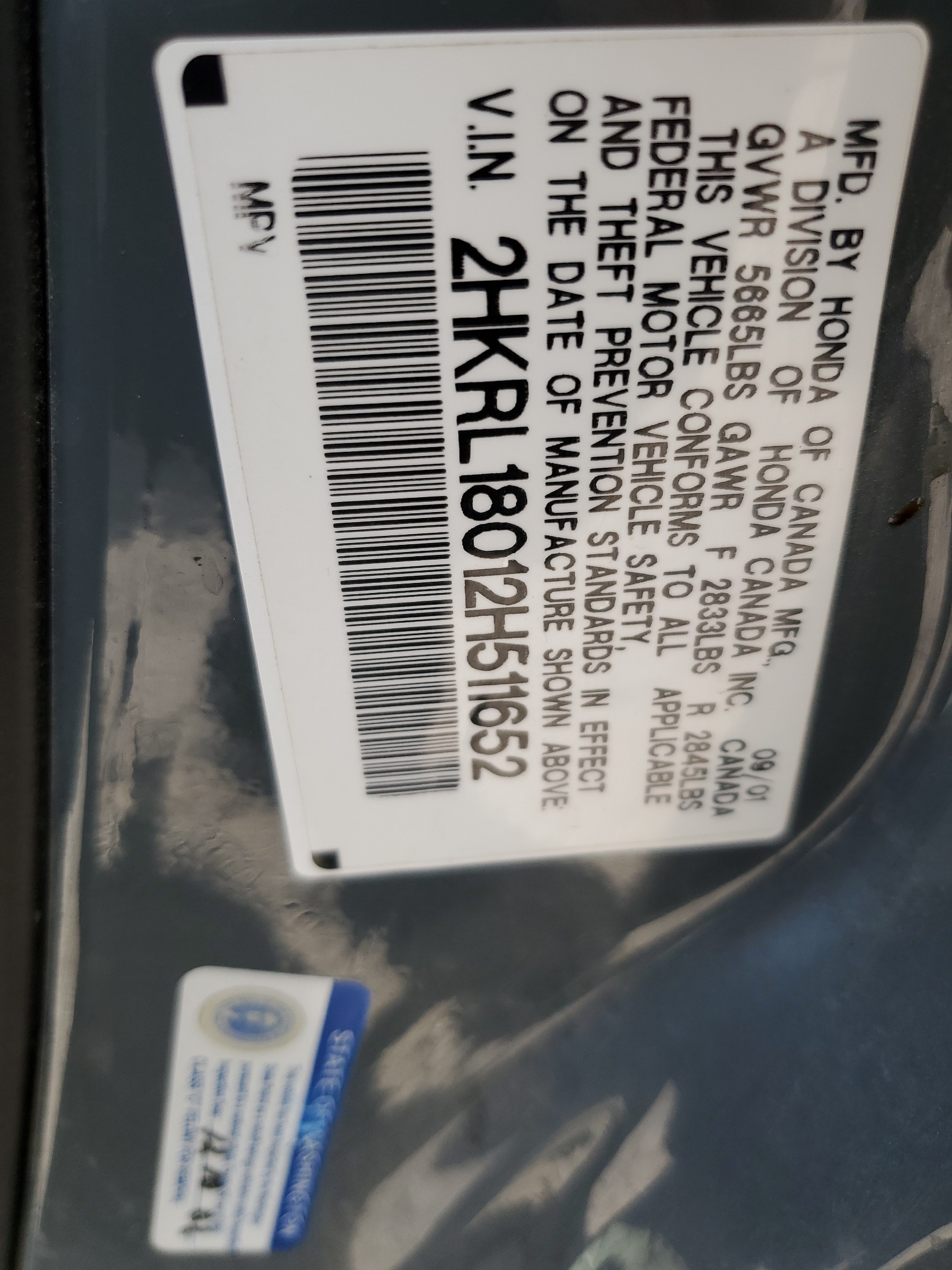 2HKRL18012H511652 2002 Honda Odyssey Exl