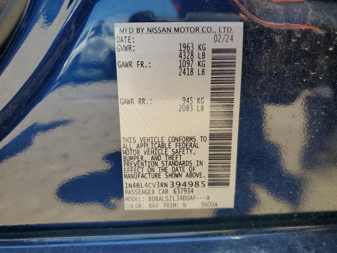 1N4BL4CV3RN394985 2024 Nissan Altima Sr