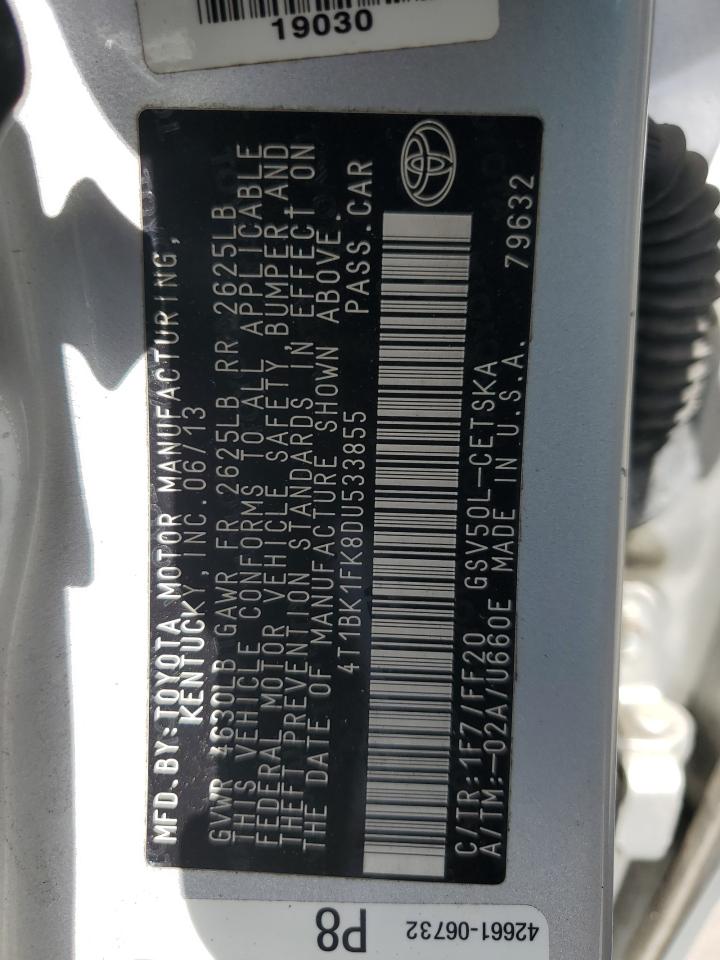 2013 Toyota Camry Se VIN: 4T1BK1FK8DU533855 Lot: 66012344