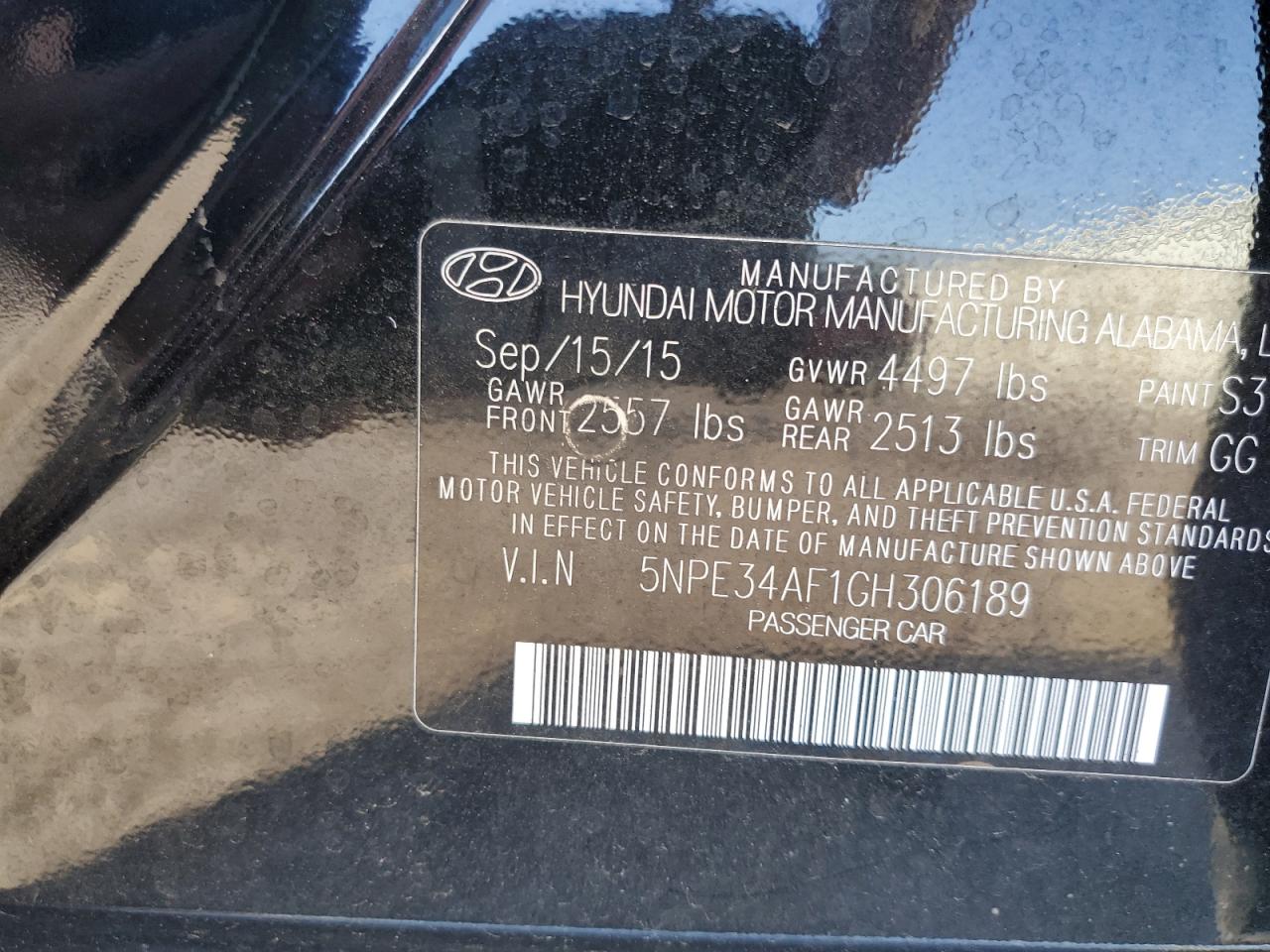 2016 Hyundai Sonata Sport VIN: 5NPE34AF1GH306189 Lot: 66857884