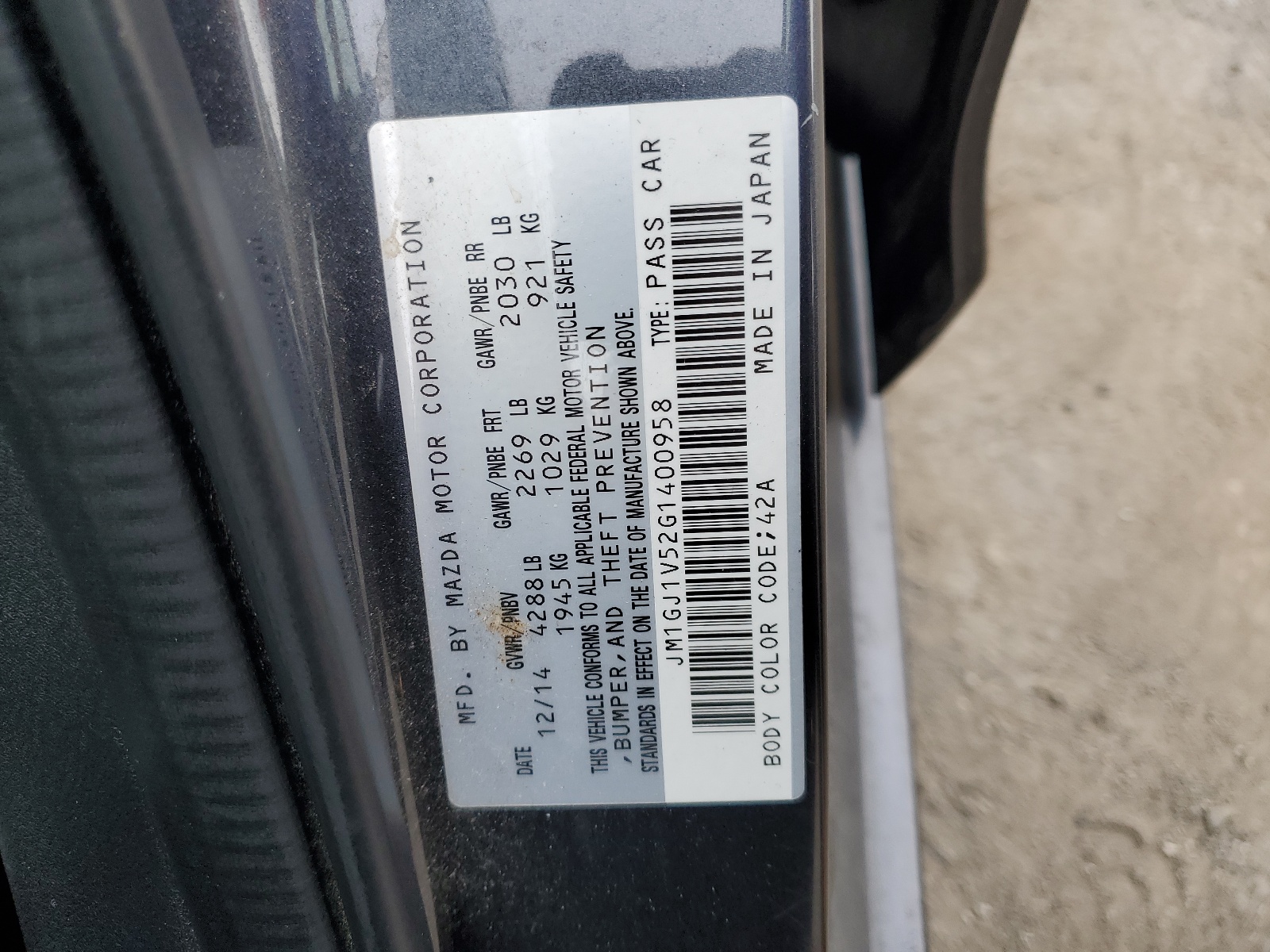 JM1GJ1V52G1400958 2016 Mazda 6 Touring