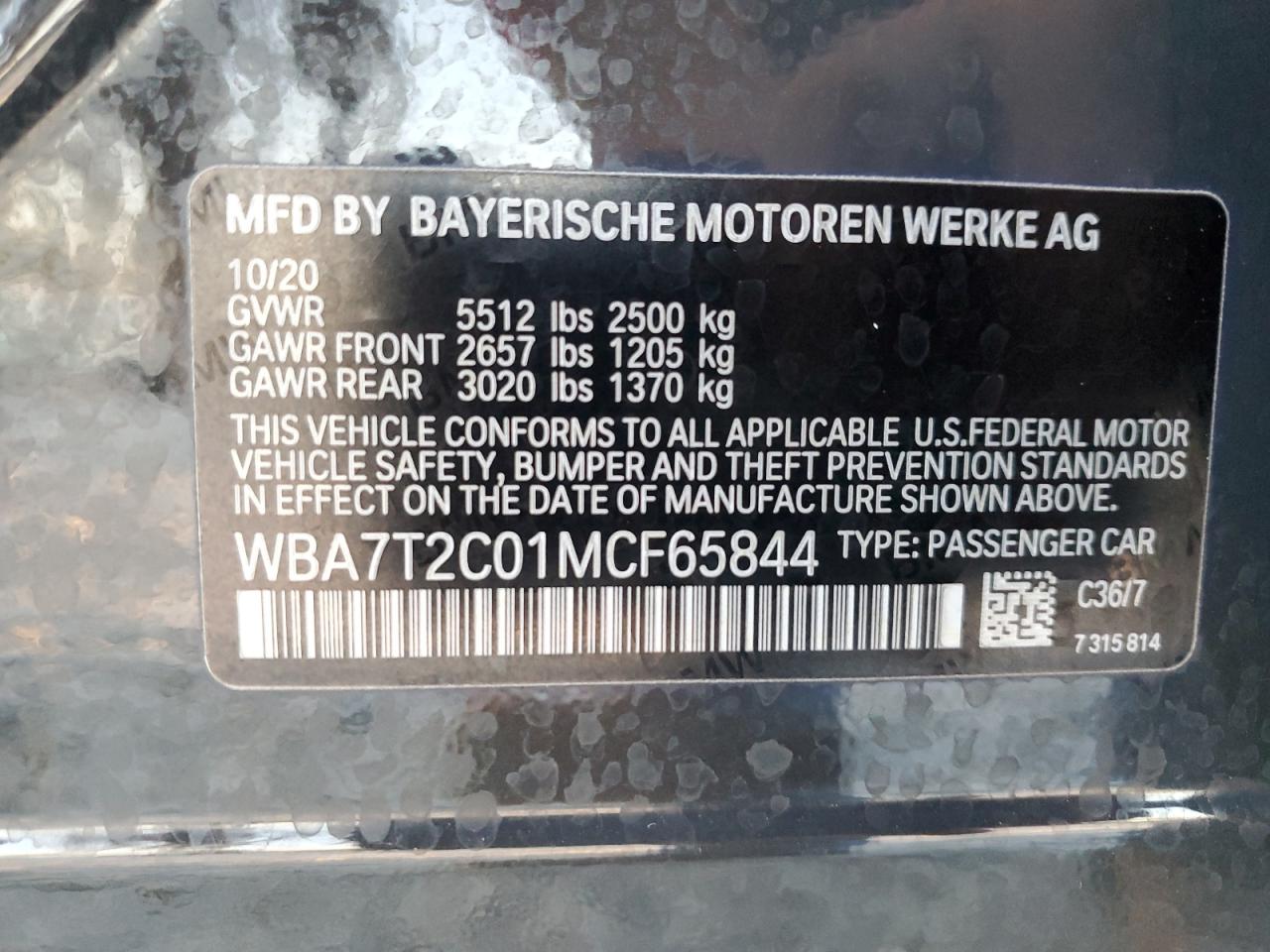 WBA7T2C01MCF65844 2021 BMW 740 I