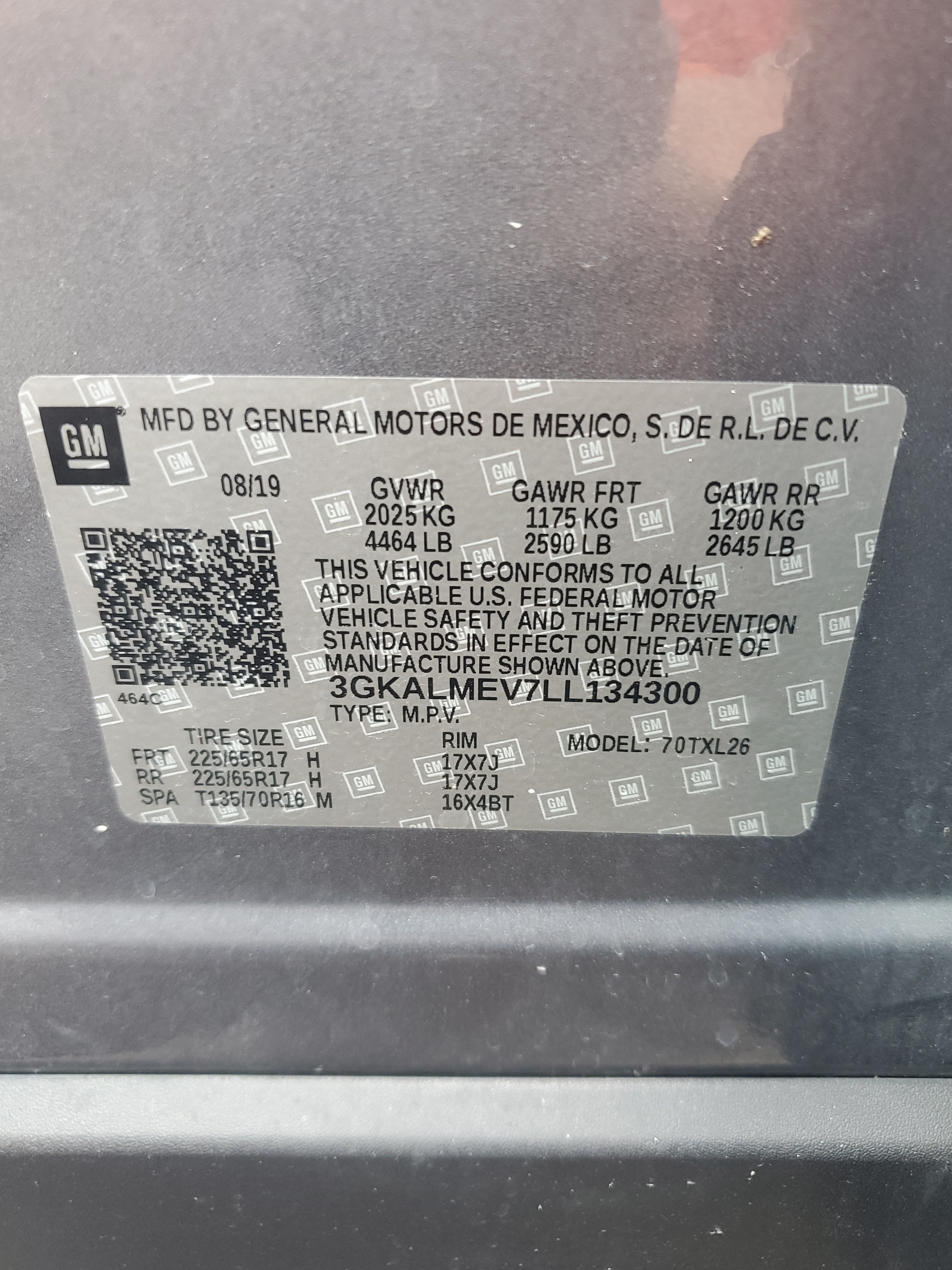 3GKALMEV7LL134300 2020 GMC Terrain Sle