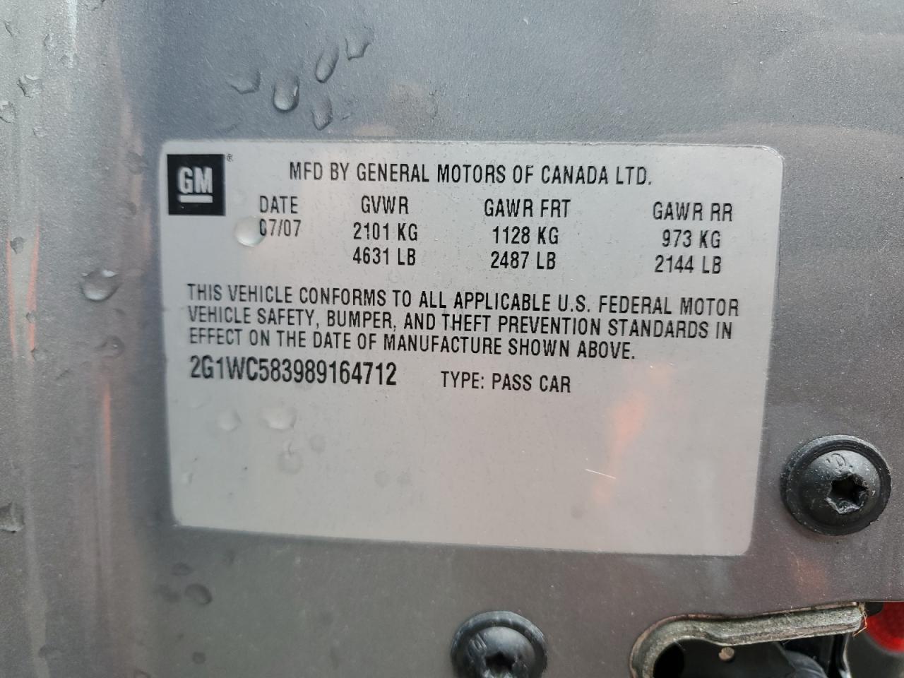 2G1WC583989164712 2008 Chevrolet Impala Lt