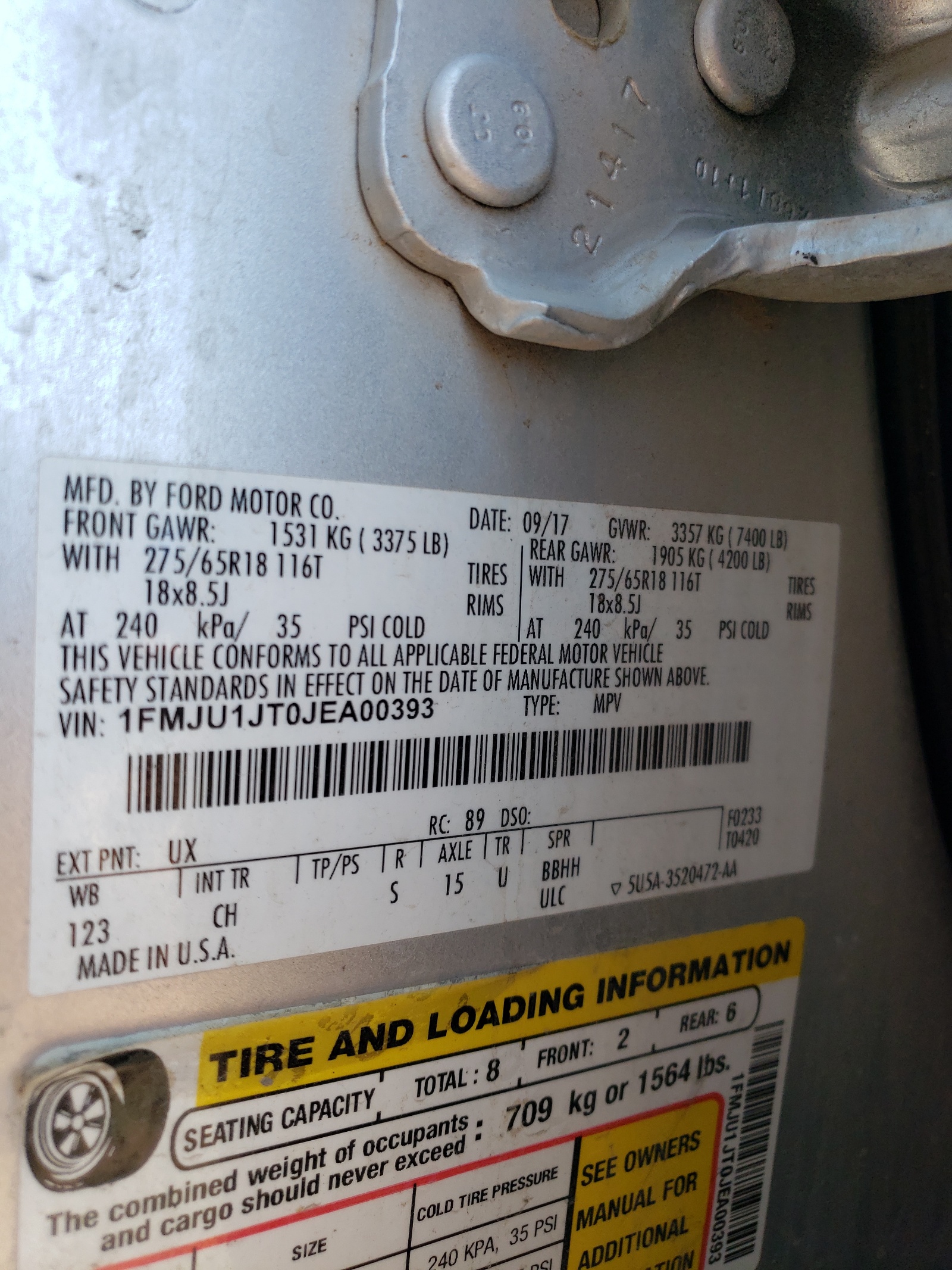 1FMJU1JT0JEA00393 2018 Ford Expedition Xlt