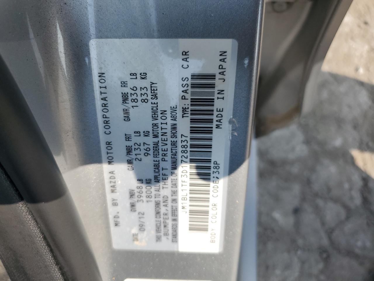 2013 Mazda 3 I VIN: JM1BL1TF3D1728837 Lot: 67903704