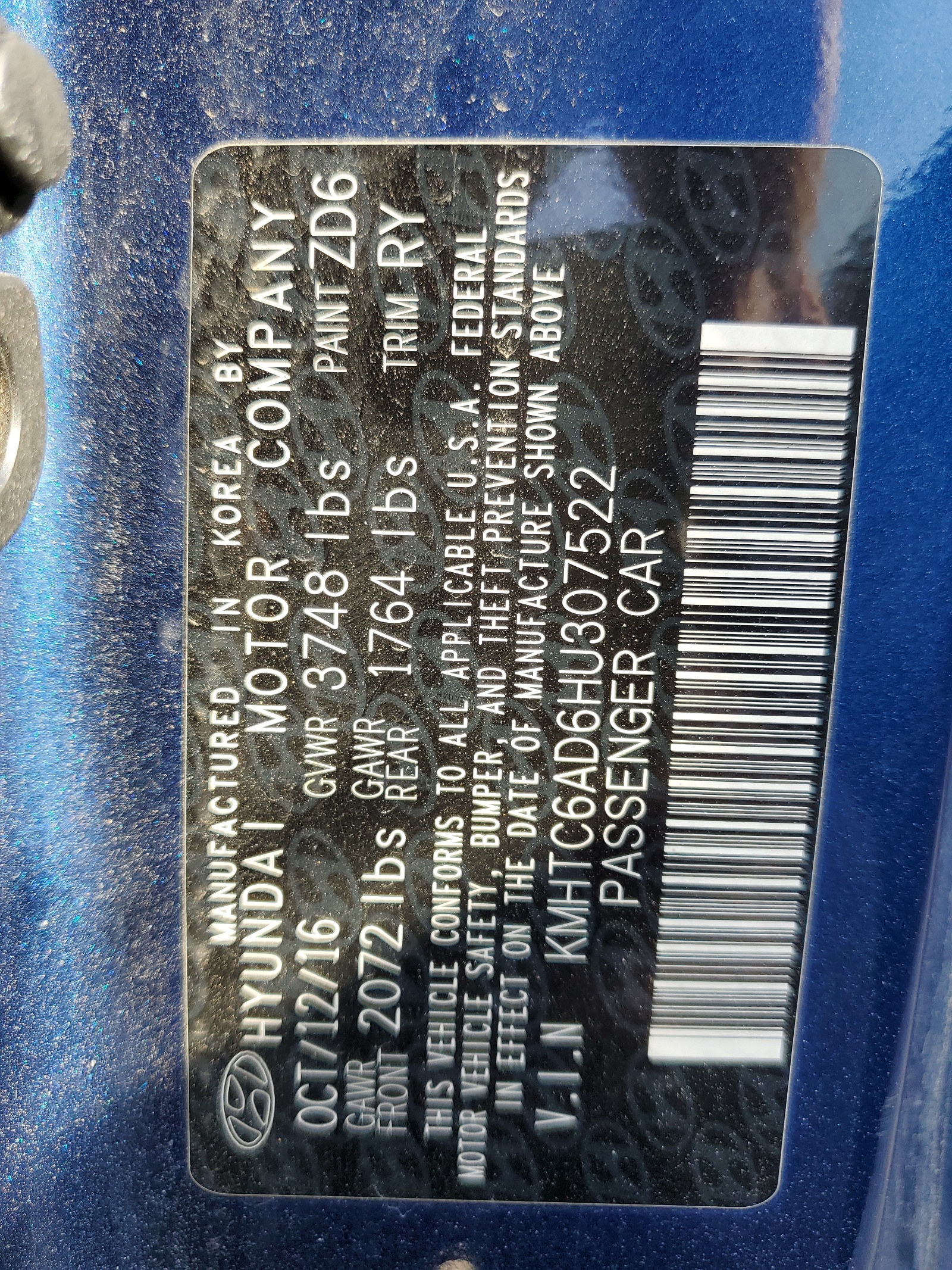 KMHTC6AD6HU307522 2017 Hyundai Veloster