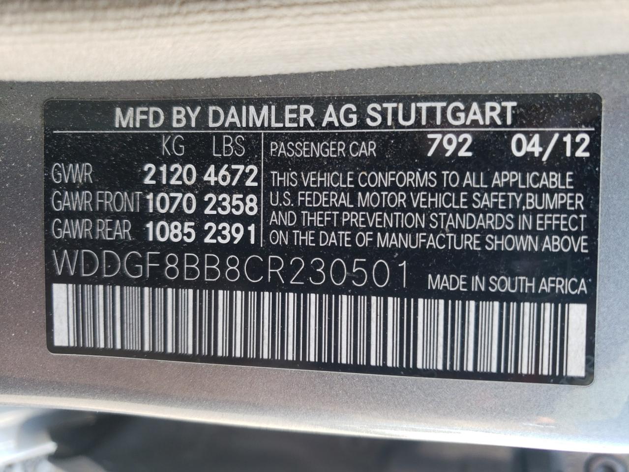 2012 Mercedes-Benz C 300 4Matic VIN: WDDGF8BB8CR230501 Lot: 65579334