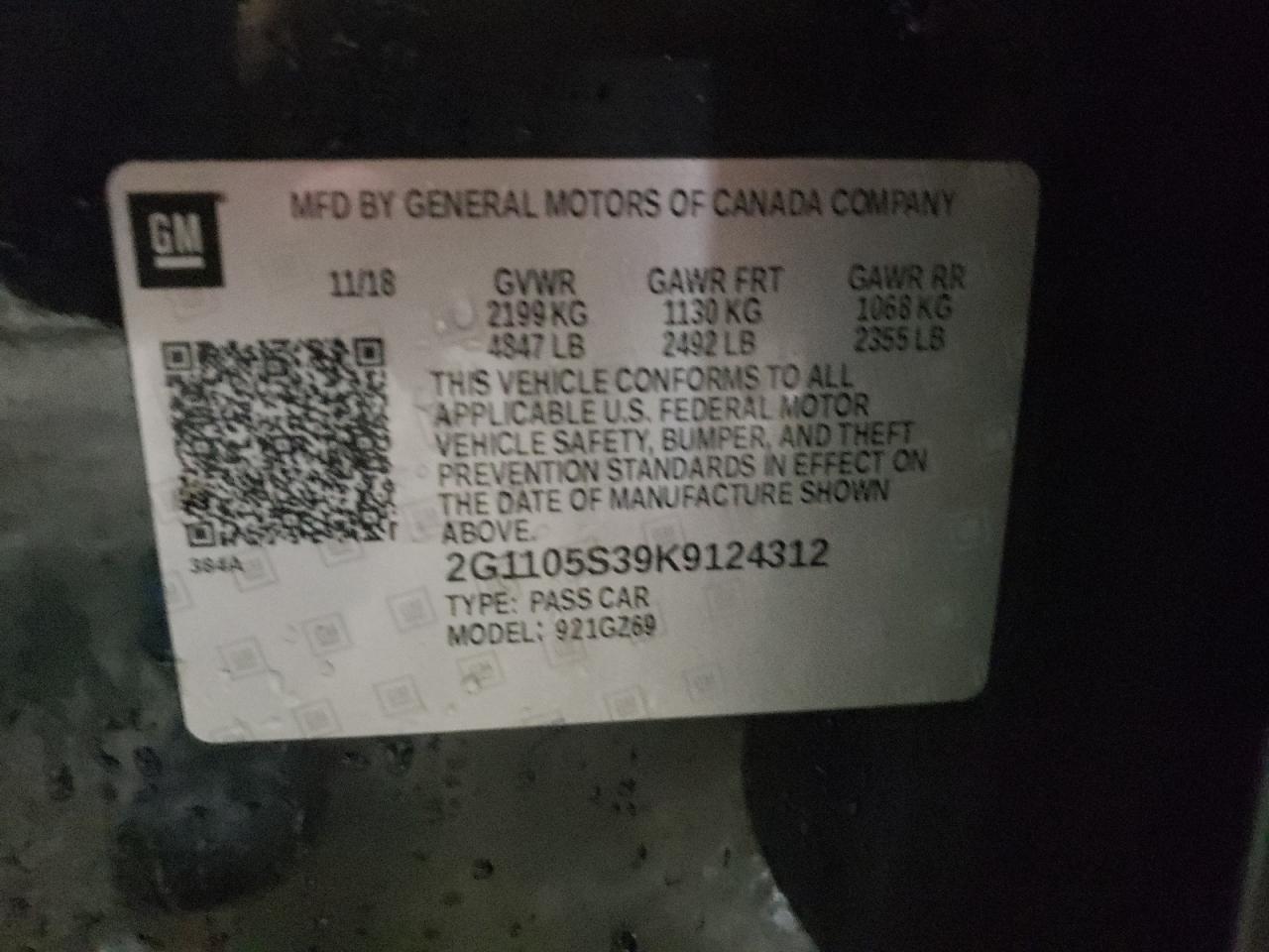 2G1105S39K9124312 2019 Chevrolet Impala Premier