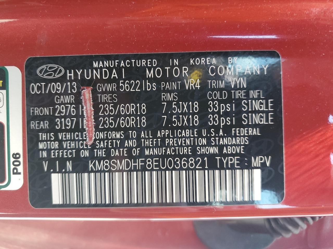 KM8SMDHF8EU036821 2014 Hyundai Santa Fe Gls