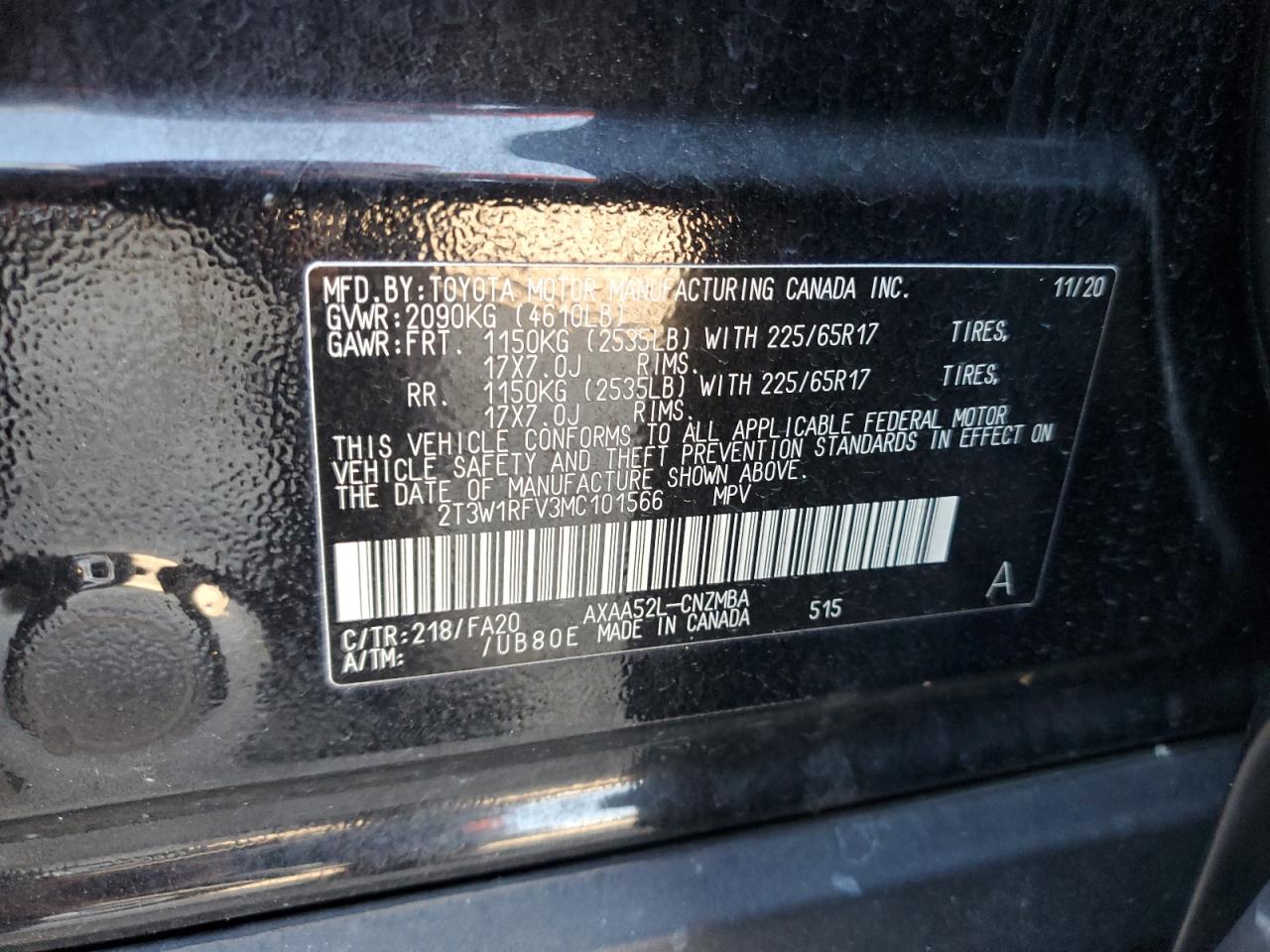 2021 Toyota Rav4 Xle VIN: 2T3W1RFV3MC101566 Lot: 65768654