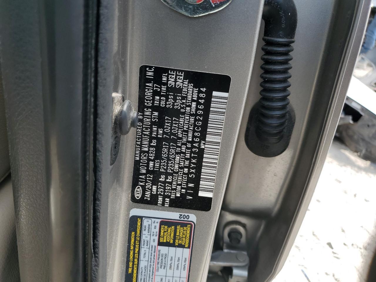 5XYKT3A68CG296484 2012 Kia Sorento Base