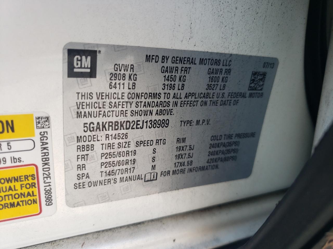 5GAKRBKD2EJ138989 2014 Buick Enclave