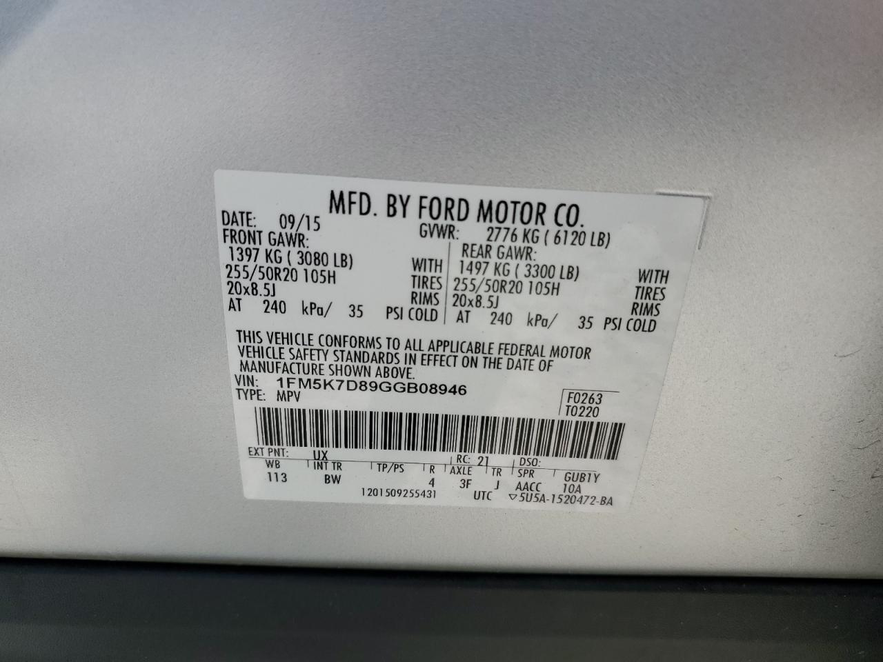 1FM5K7D89GGB08946 2016 FORD EXPLORER - Image 14