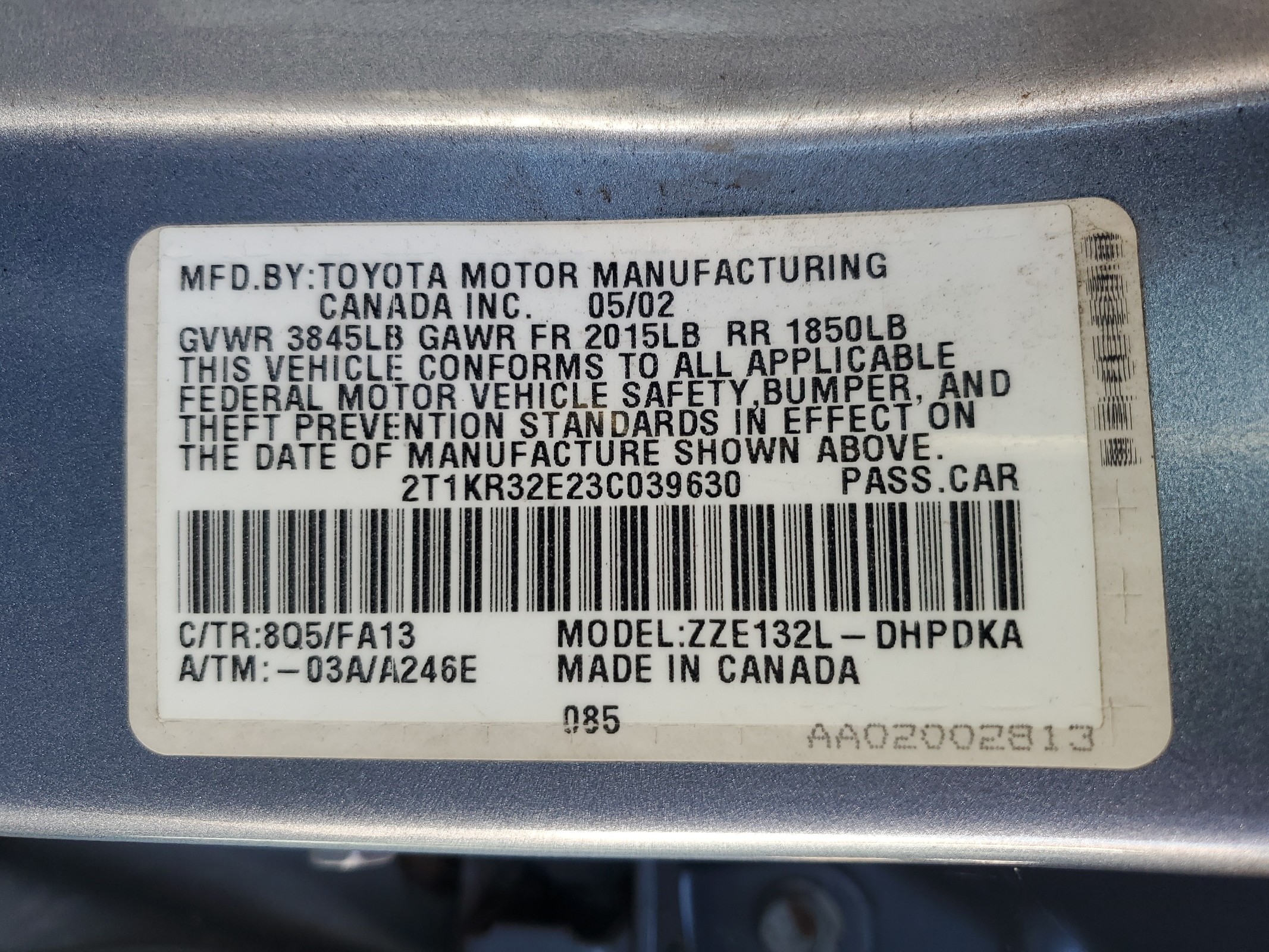 2T1KR32E23C039630 2003 Toyota Corolla Matrix Xr