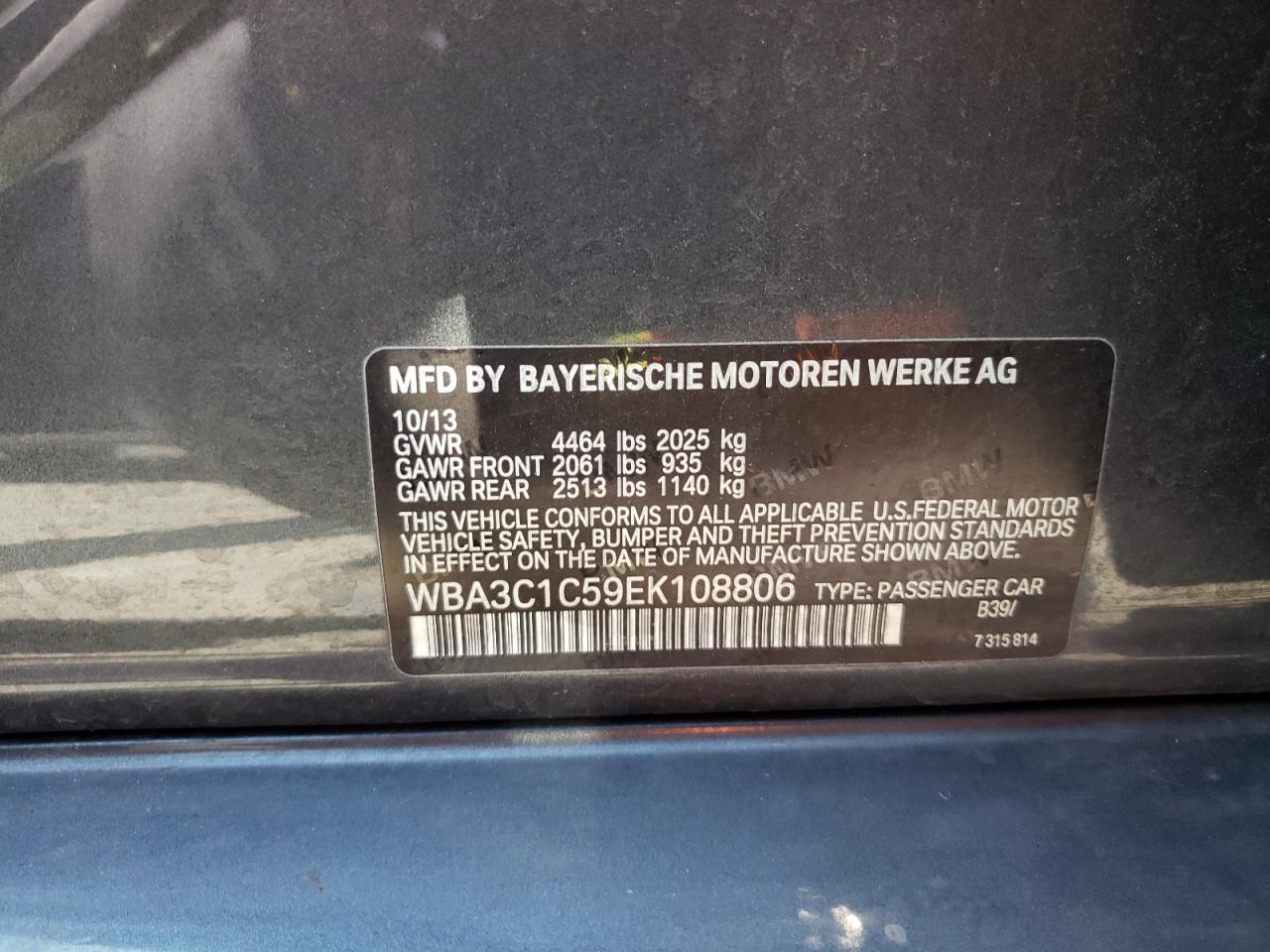 2015 BMW 328 I Sulev VIN: WBA3C1C59EK108806 Lot: 65792524