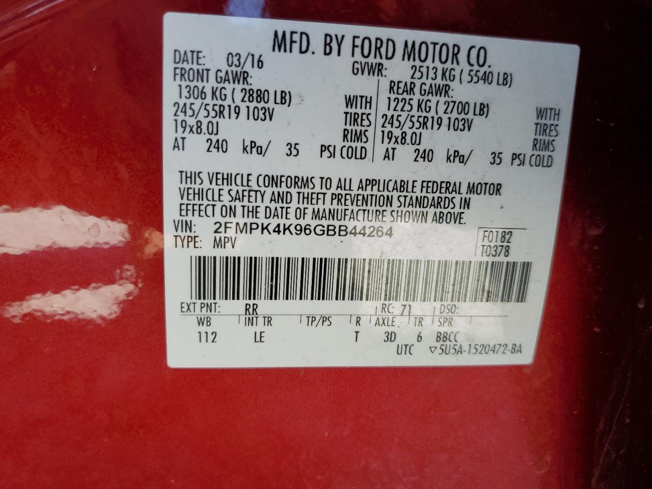 2016 Ford Edge Titanium VIN: 2FMPK4K96GBB44264 Lot: 65804574