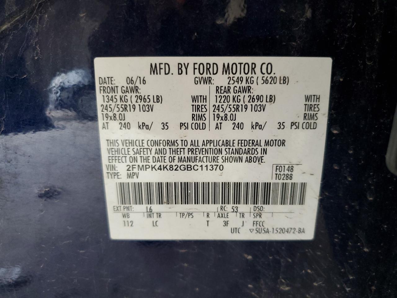 2FMPK4K82GBC11370 2016 Ford Edge Titanium