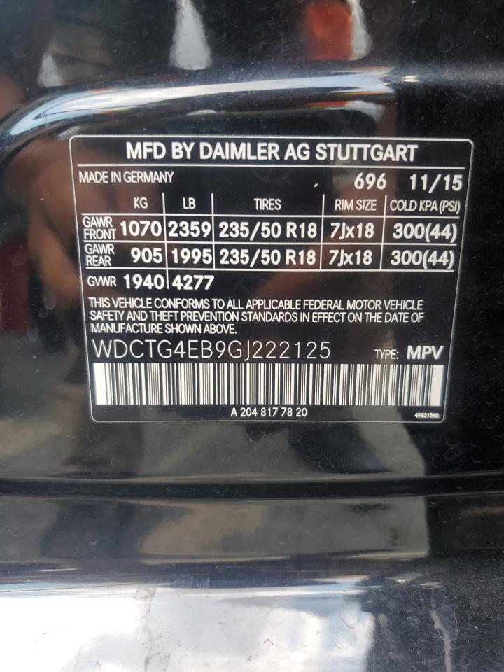 2016 Mercedes-Benz Gla 250 VIN: WDCTG4EB9GJ222125 Lot: 66068244