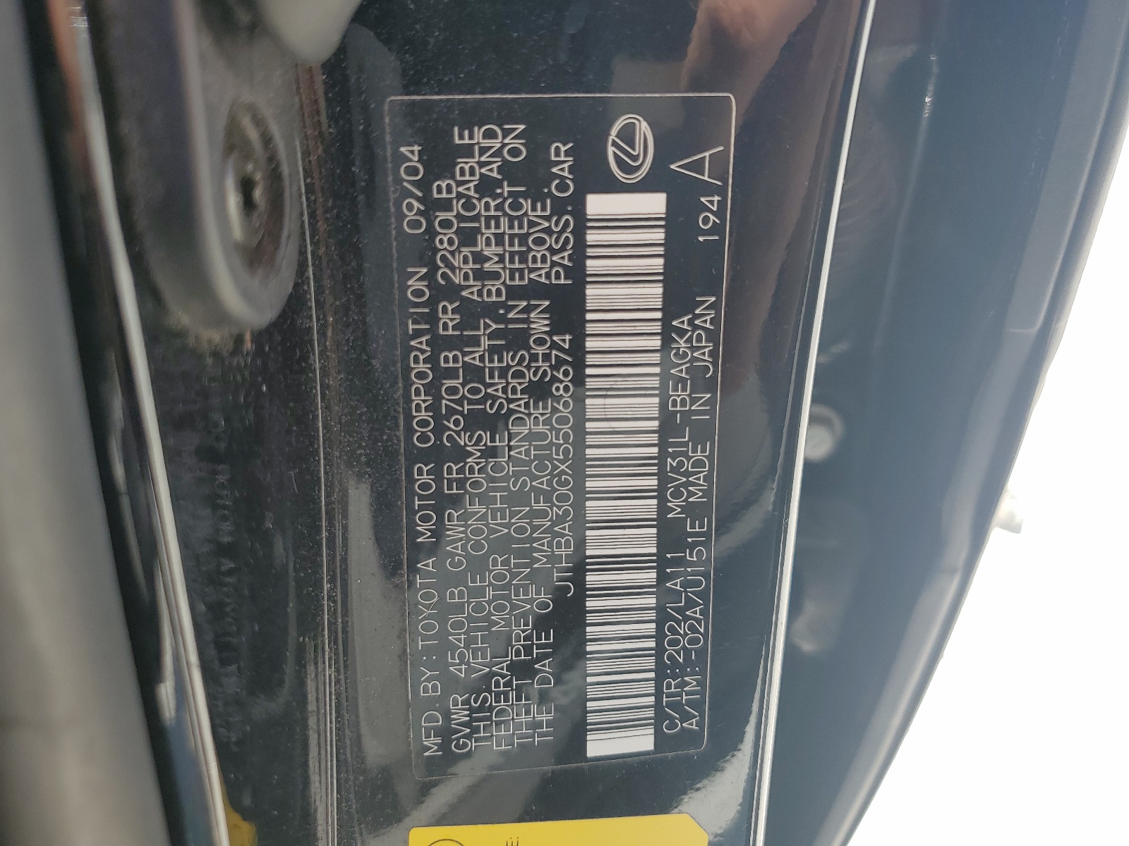 JTHBA30GX55068674 2005 Lexus Es 330