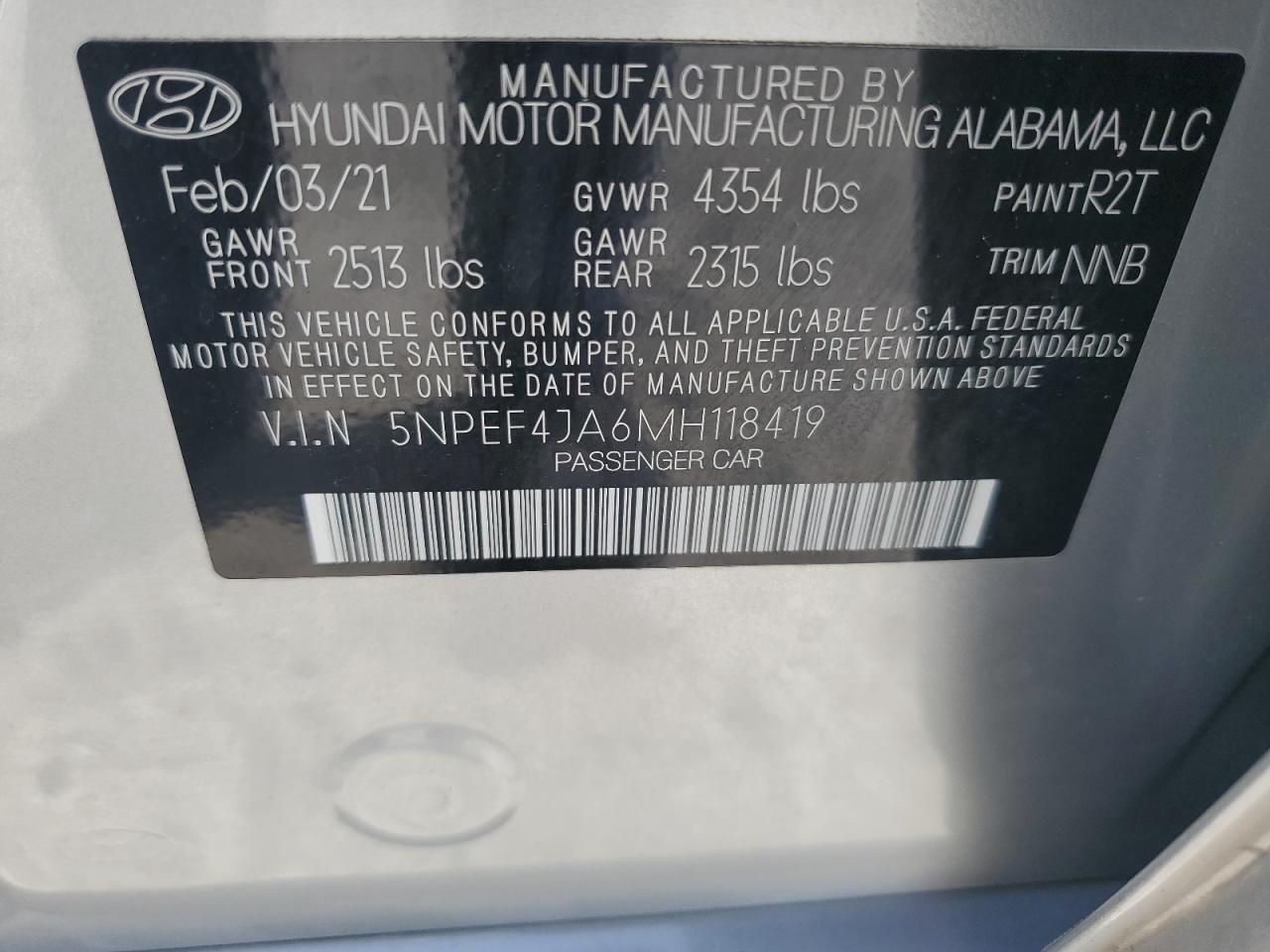 5NPEF4JA6MH118419 2021 Hyundai Sonata Sel