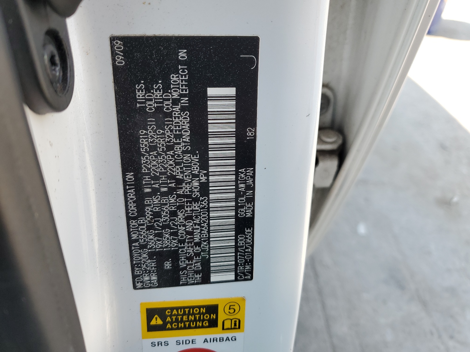 JTJZK1BA6A2001363 2010 Lexus Rx 350